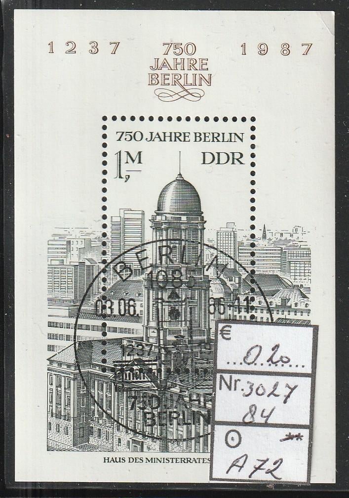 DDR Berlijn 750 Jaar Blok 84 Michel 3027 Nr.A72g, Verzenden, DDR, Gestempeld
