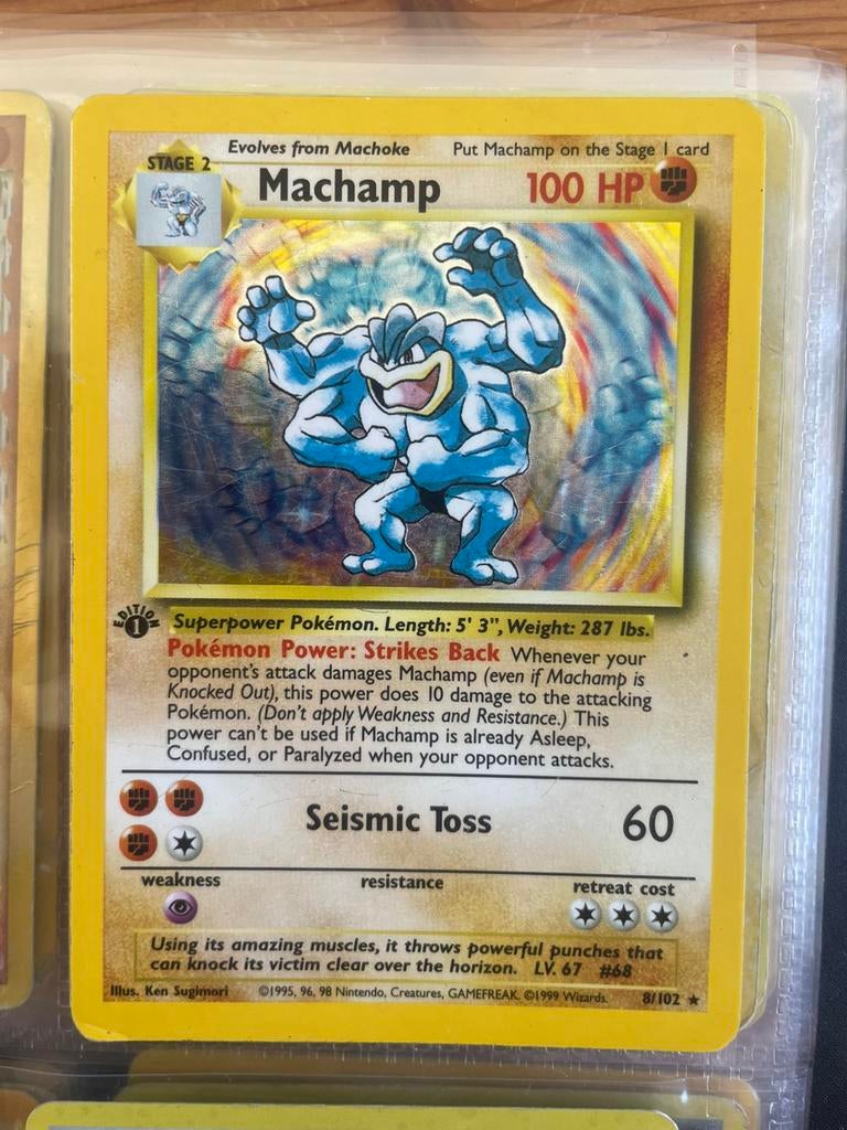 Machamp Holo 1ST edition 8/102, Ophalen of Verzenden, Zo goed als nieuw