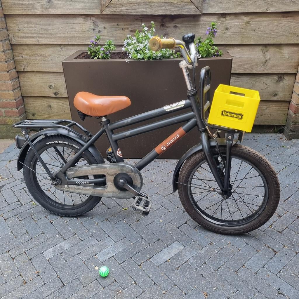 Popal Cooper kinderfiets 16 inch met kratje, Terugtraprem, Ophalen of Verzenden, Popal, 16 tot 20 inch