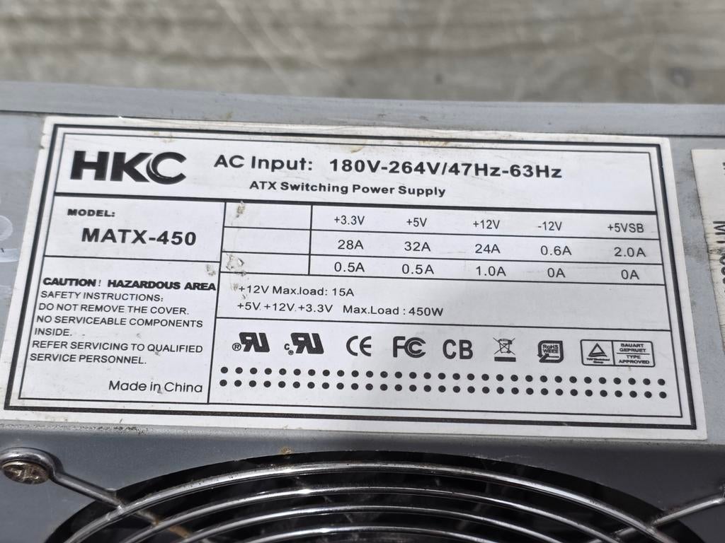 Hkc 450w max voeding psu power supply matx-450, Ophalen of Verzenden, Gebruikt