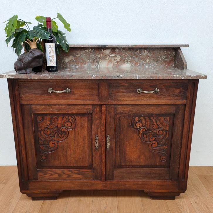 Vintage Frans dressoir ladekast commode met marmer blad 02, Huis en Inrichting, Kasten | Ladekasten, Gebruikt, Minder dan 100 cm