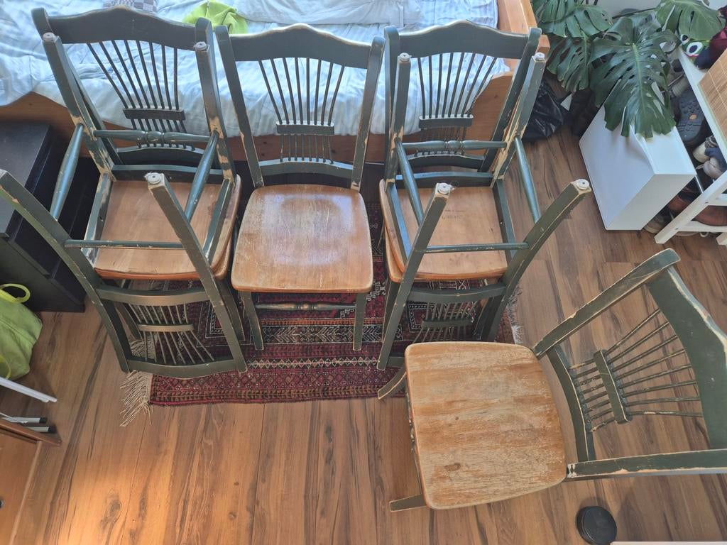 Gratis ophalen 6 eetkamerstoelen, Ophalen, Gebruikt, Overige kleuren, Vintage, Landelijk, Brocante