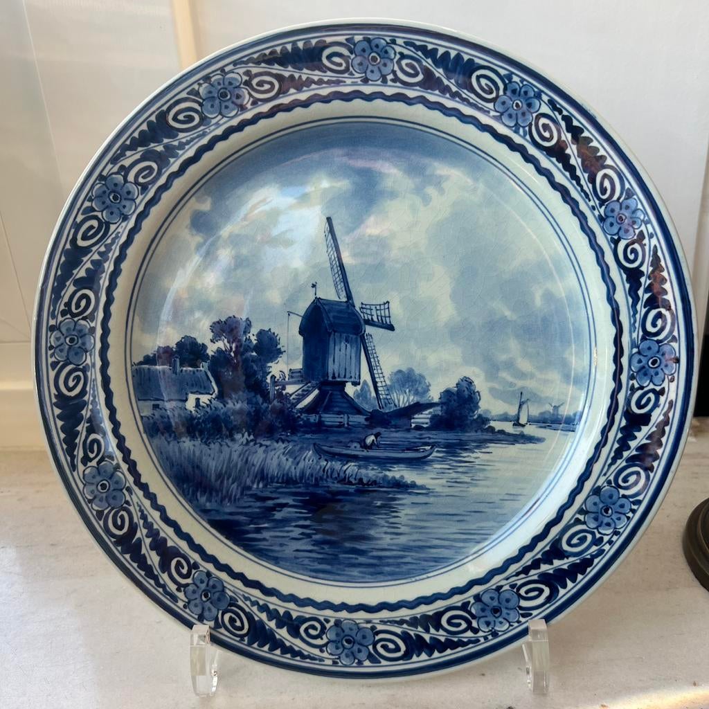 25 cm delftsblauw bord porceleyne fles molenlandschap 1933, Ophalen of Verzenden
