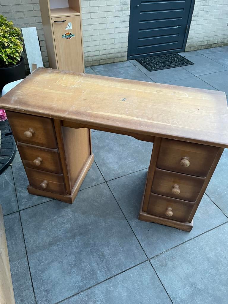 Houten bureau met lades, Huis en Inrichting, Bureaus, Overige typen, Gebruikt, Bruin, Ophalen of Verzenden