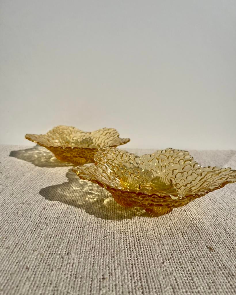 Amberkleurig glas schaaltje schelpen oranje bakjes, Ophalen of Verzenden