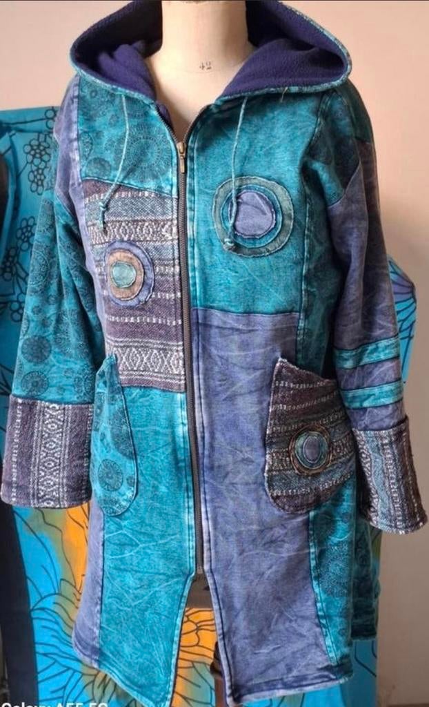 Supergave boho hippie jas, Ophalen of Verzenden, Zo goed als nieuw, Maat 42/44 (L), Blauw