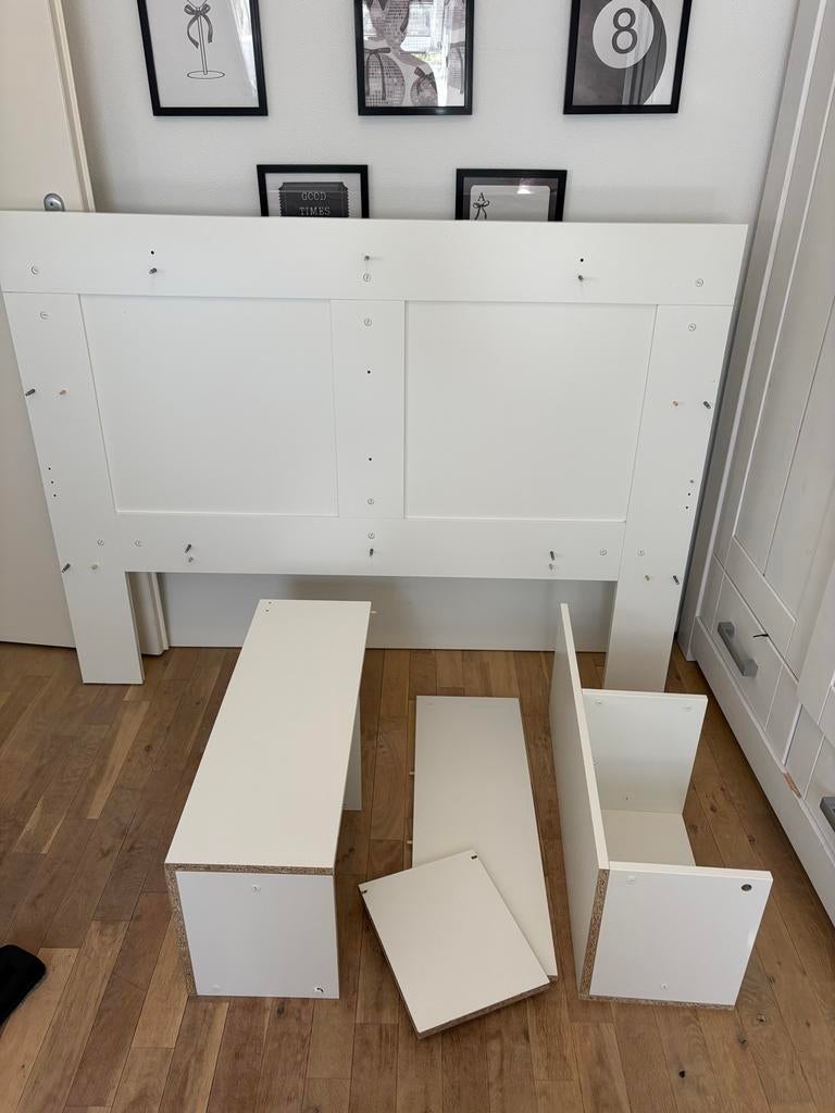 IKEA Brimnes hoofdeinde 140 cm breed met opbergruimte, Huis en Inrichting, Slaapkamer | Bedden, Gebruikt, Wit, Tweepersoons, Hout