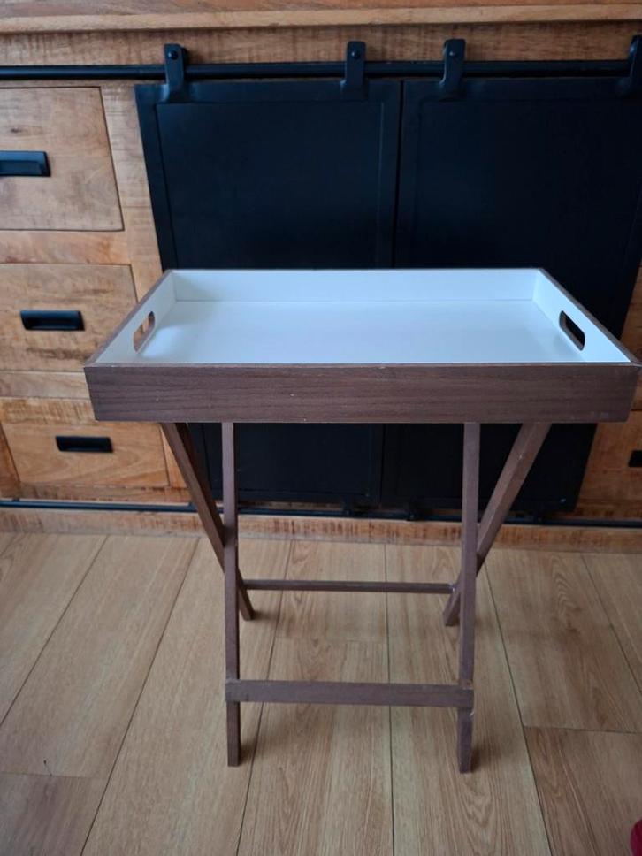 Houten bijzettafel met dienblad planten tafel -  inklapbaar, Huis en Inrichting, Tafels | Bijzettafels, Gebruikt, Rechthoekig