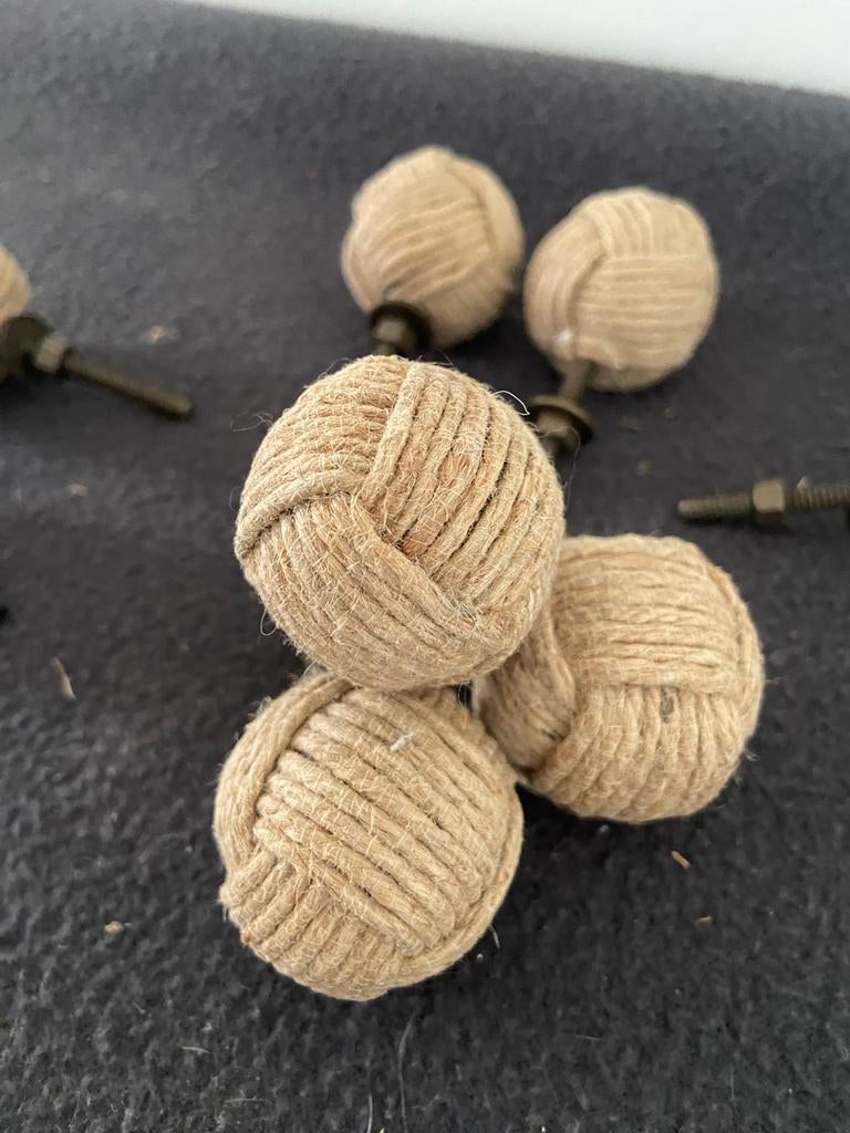 Set van 8 jute deur- of ladeknopjes, Ophalen of Verzenden, Gebruikt, Overige materialen, Overige typen