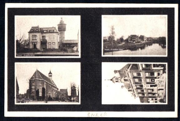 Sneek, 4-luik, o.a. Watertoren., Verzamelen, Ansichtkaarten | Nederland, Ophalen of Verzenden, 1940 tot 1960, Ongelopen, Friesland
