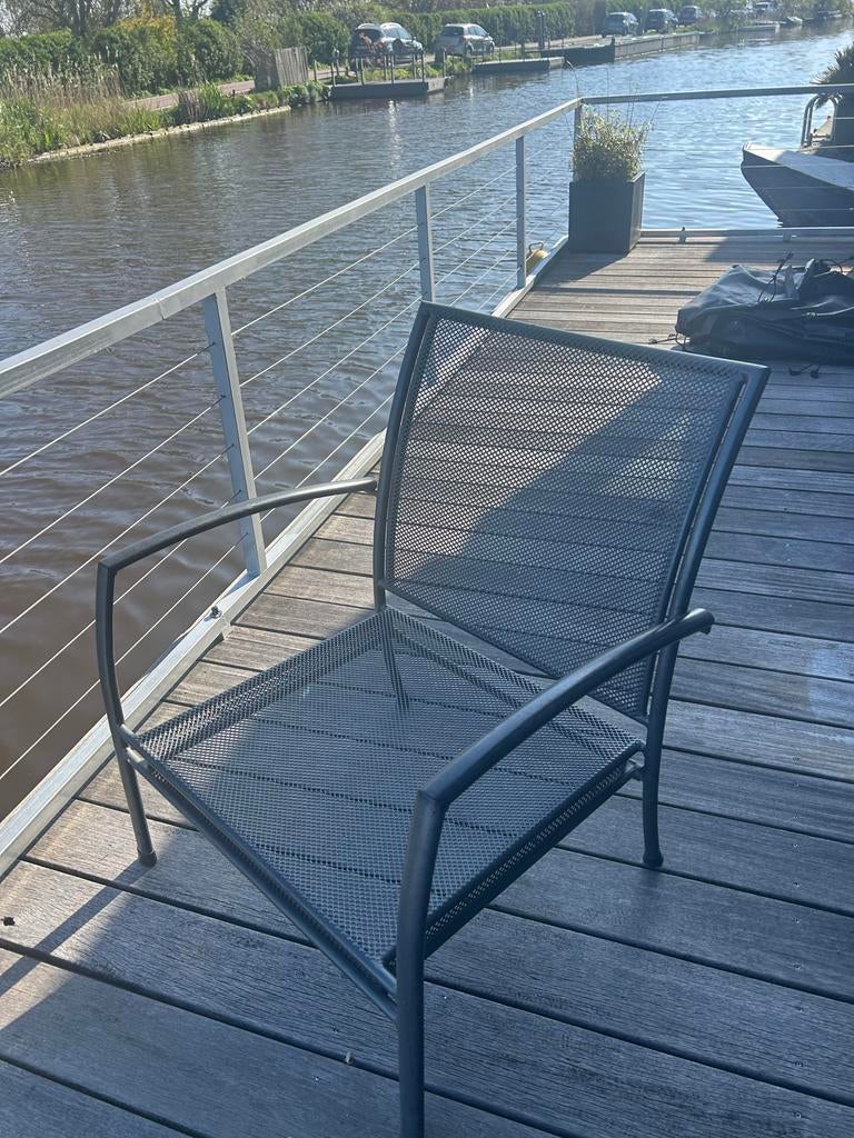 Metalen tuinstoel - Zwart gaasdesign, Tuin en Terras, Tuinstoelen, Ophalen, Gebruikt, Metaal