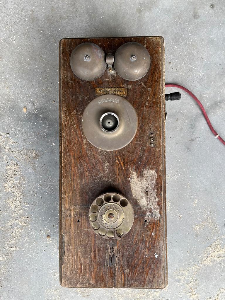 Antieke houten telefoon, Telecommunicatie, Vaste telefoons | Niet Draadloos, Ophalen, Gebruikt, Met draaischijf