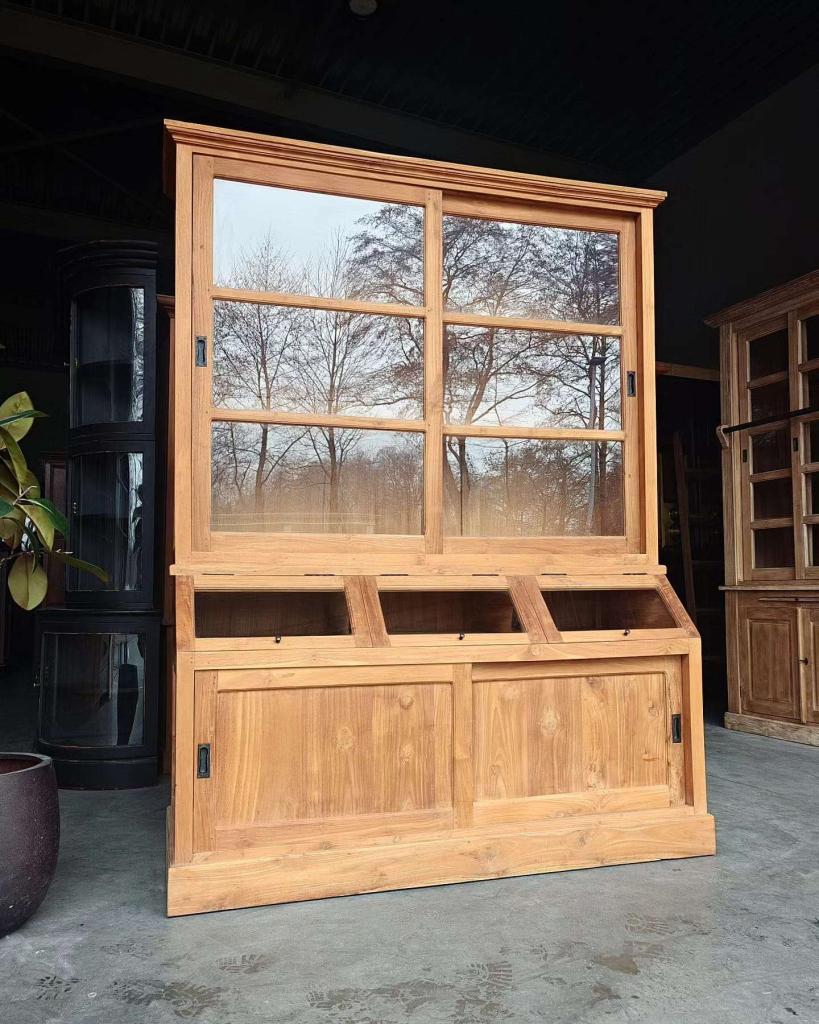 Massief teakhouten grutterskast | Apothekerskast teak #2133, Niet ingevuld, Gebruikt, 150 tot 200 cm, Niet ingevuld