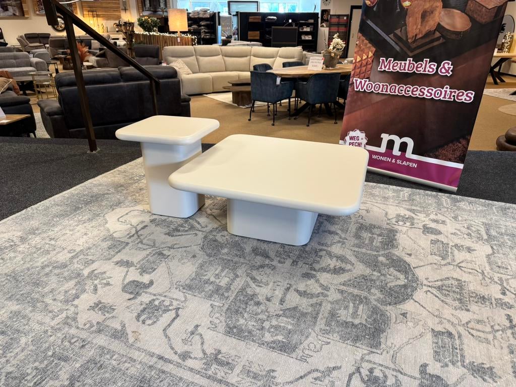 Salontafel set 2-Delig €299,- Beige MDF Direct/Leverbaar, Vierkant, Nieuw, 50 tot 100 cm, Mwonenenslapen