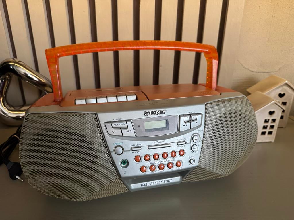 Sony Boombox CFD-922L - Oranje Transparant Radio CD Cassette, Ophalen, Gebruikt, Radio, Met cd-speler
