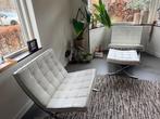 Set van 2 Barcelona stoelen met hocker - Crème wit leer, Ophalen, Gebruikt, Leer, 75 tot 100 cm