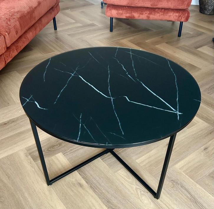 Ronde salontafel 65cm marmerlook Westwing Antigua zwart, Huis en Inrichting, Tafels | Salontafels, Zo goed als nieuw, Minder dan 50 cm