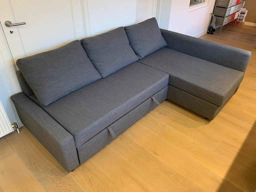 IKEA Friheten hoekbank slaapbank skiftebo grijs ZGAN, Huis en Inrichting, Slaapkamer | Slaapbanken, Zo goed als nieuw, 140 cm