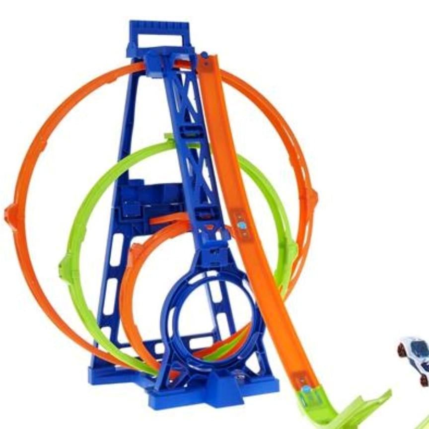 Hot Wheels banen met vijf loopings en 16 auto's, Ophalen, Zo goed als nieuw