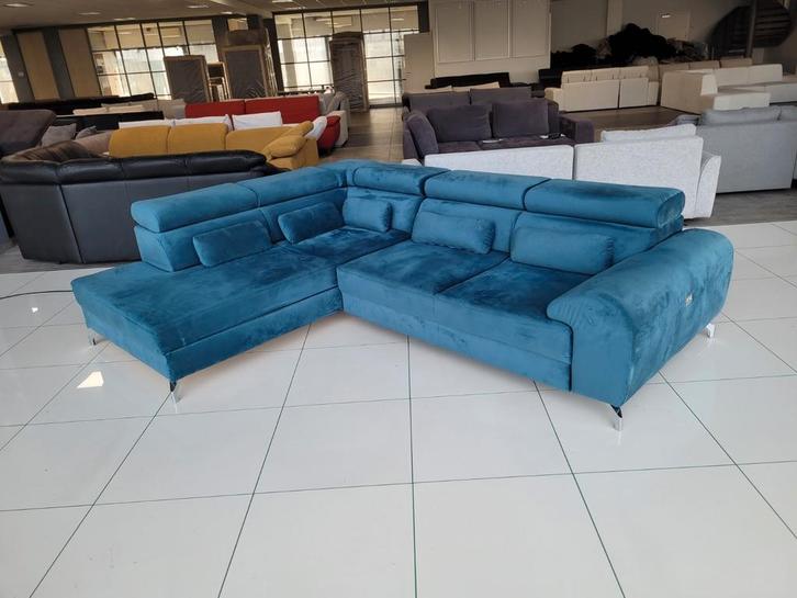 ❇️ OUTLET velvet petrolblauw hoekbank 290x220 |GRATIS BEZORG, Huis en Inrichting, Banken | Bankstellen, Zo goed als nieuw, Hoekbank