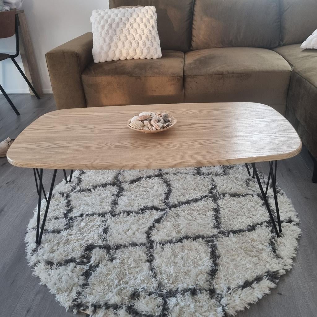 Scandinavische Salontafel - Eiken/Essen look - Hairpin poten, Ophalen, Overige materialen, 100 tot 150 cm, 50 tot 100 cm