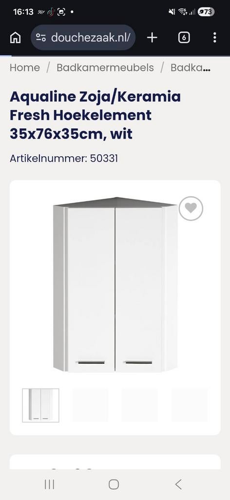 Aqualine Zoja/Keramia Fresh Hoekkast 35x76x35cm, wit, Huis en Inrichting, Badkamer | Badkamermeubels, Ophalen of Verzenden
