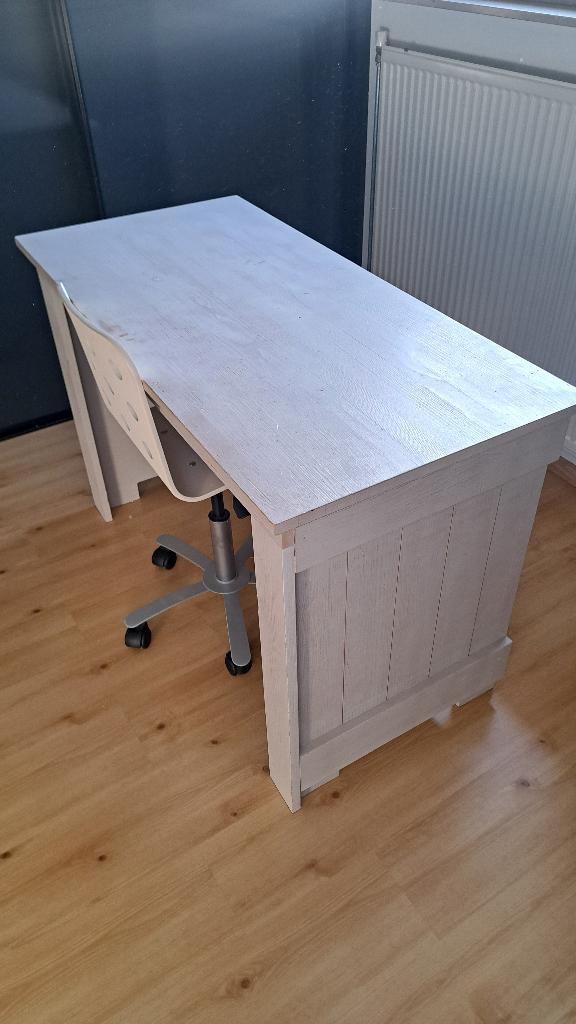 Bureau stoel en BureauTafel - 120x58x79 cm white wash, Huis en Inrichting, Bureaus, Gebruikt, Ophalen