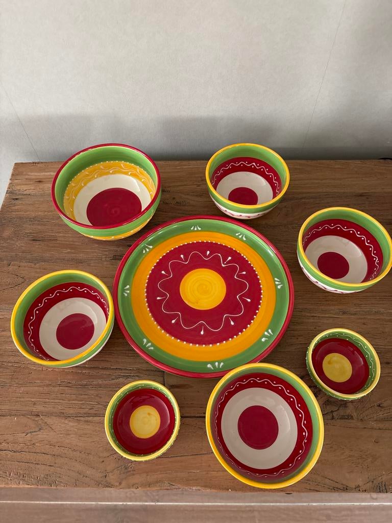 Kleurrijk INTERMEZZO 7 delig servies:, Huis en Inrichting, Keuken | Servies, Zo goed als nieuw, Bord(en), Overige stijlen, Keramiek