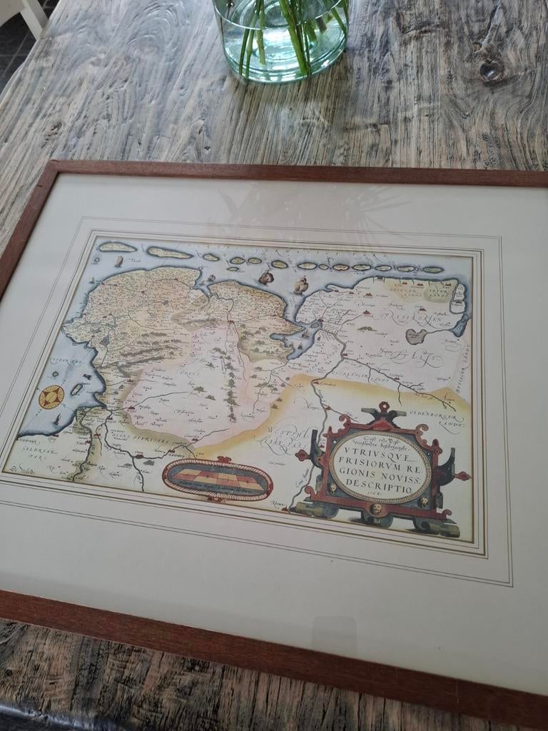 Antieke landkaart Friesland, Groningen, Drenthe 1601, Boeken, Atlassen en Landkaarten, Ophalen of Verzenden, 1800 tot 2000, Nederland