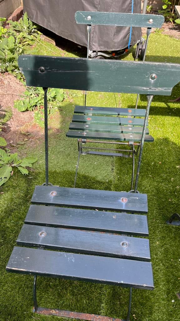 Brocante bistro tuinstoelen en bankje, Ophalen