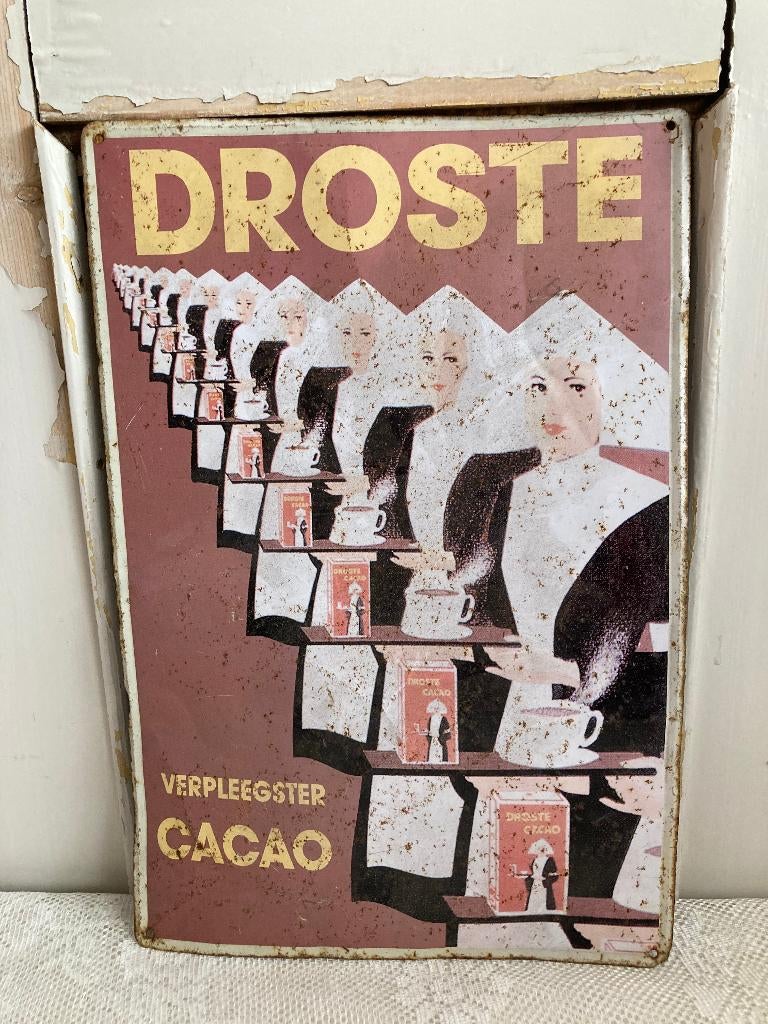 Brocante oud reclamebord / Droste, Antiek en Kunst, Curiosa en Brocante, Ophalen of Verzenden