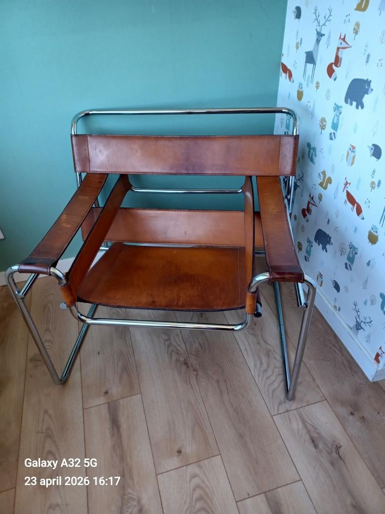 Vintage Wassily Marcel Breuer fauteuil, leer en chroom, Ophalen