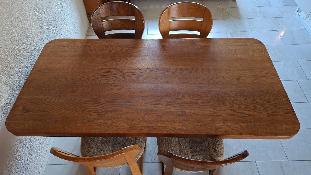Eettafel met 4 stoelen, Huis en Inrichting, Tafels | Eettafels, Ophalen, Gebruikt, Eikenhout, 50 tot 100 cm