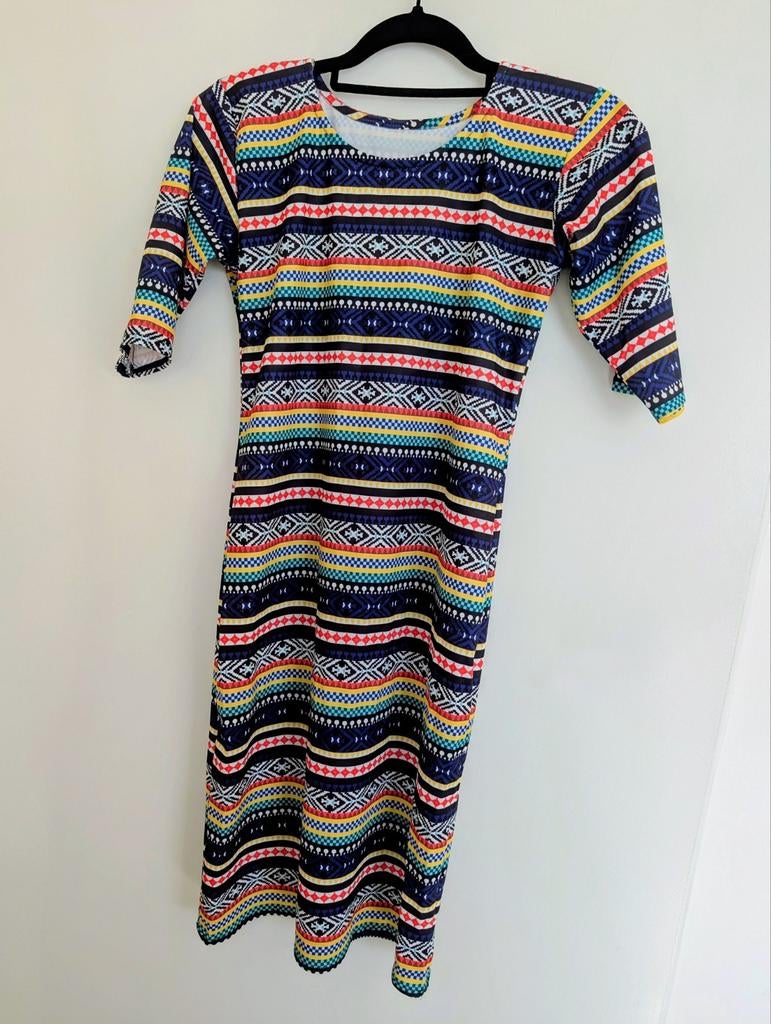 Kleurrijke jurk met etnische print - Maat S, Ophalen, Overige kleuren, Maat 36 (S), Onder de knie