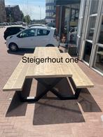 Steigerhout picknickset met ijzeren onderstel GOEDKOOPSTE!!!, Ophalen of Verzenden, Gebruikt, Rechthoekig, Hout