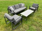 Prachtige aluminium loungeset + grijze kussens, Tuin en Terras, Ophalen, 5 zitplaatsen, Hocker, Aluminium