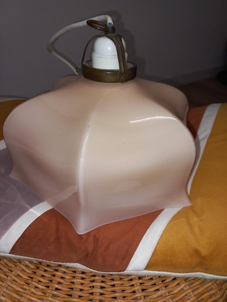 Te koop zeer mooie antieke zacht roze hanglamp, Ophalen of Verzenden