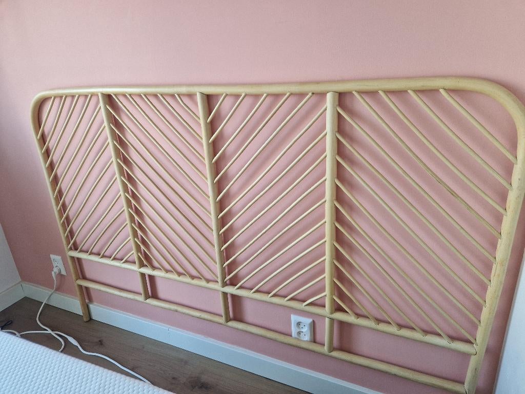 Head board in rattan, Ophalen, Beige, Tweepersoons, 190 cm of minder