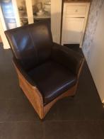 4x Leren eetkamer stoelen met rieten frame, Huis en Inrichting, Stoelen, Ophalen, Gebruikt, Bruin, Leer