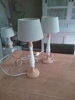 2 Schemerlampjes met Kapjes, Huis en Inrichting, Lampen | Vloerlampen, Hout, Gebruikt, Ophalen of Verzenden, Landelijk