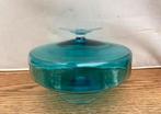 Zwiesel of Leerdam, Dekseldoos op voet, Meerblauw 1960 19 cm, Ophalen of Verzenden