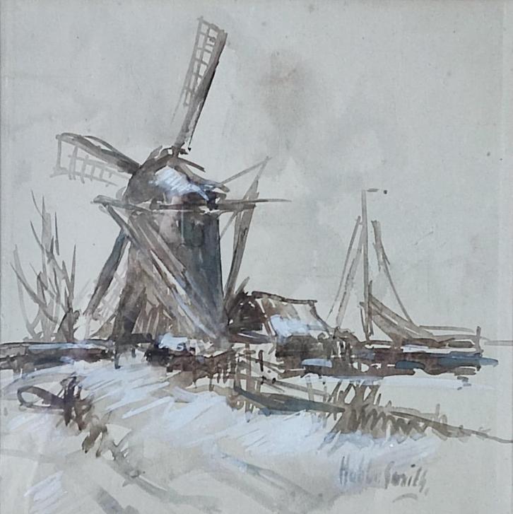 Hobbe Smith (1862-1942) - Molen in winters landschap, Antiek en Kunst, Kunst | Schilderijen | Klassiek, Ophalen of Verzenden