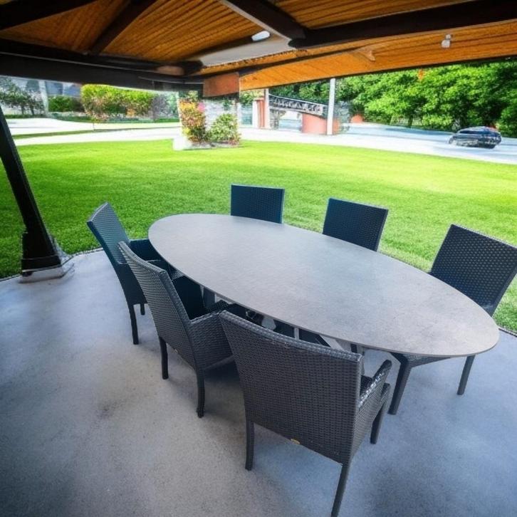 NIEUWE XXL Elips tuintafel 2600x1100cm 12mm VOLKERAMIEK, Tuin en Terras, Tuintafels, Nieuw, Rechthoekig, Aluminium, Ophalen