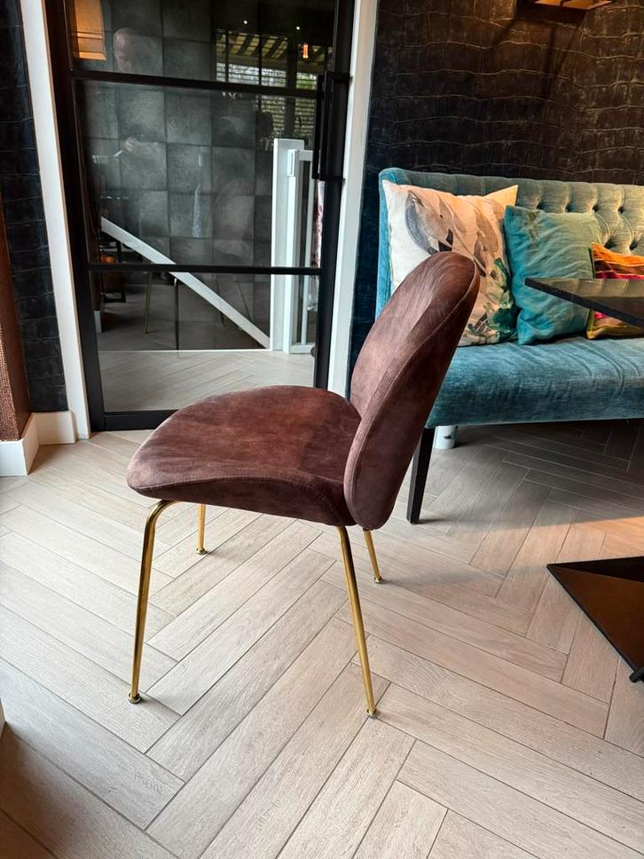 4 luxe eetkamerstoelen de laatste 6, Huis en Inrichting, Stoelen, Nieuw, Vier, Metaal, Stof, Bruin, Ophalen of Verzenden