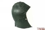 Vintage cabrio- motor- Pilotenmuts donker groen leer 54-56, 134 t/m 140, Jongen of Meisje, Ophalen of Verzenden, Zo goed als nieuw