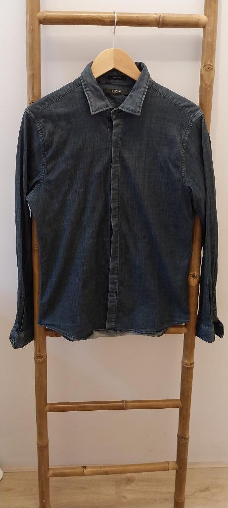 jeans overhemd Replay distressed donkerblauw, Kleding | Heren, Overhemden, Zo goed als nieuw, Blauw, Ophalen of Verzenden
