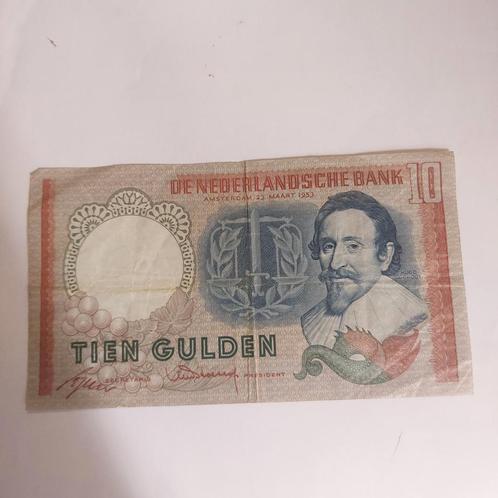 10 gulden biljet Hugo de Groot 1953 in ZF
serie CRR 054780, Postzegels en Munten, Bankbiljetten | Nederland, Los biljet, 10 gulden