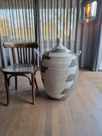 Afrikaanse zeegras wasmand zwart wit handgemaakt in Senegal, Ophalen of Verzenden, Nieuw, Rond, Riet