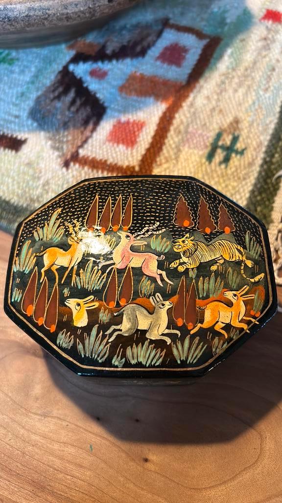 Vintage India Kasjmir Kashmiri papier mache trinket box doos, Huis en Inrichting, Woonaccessoires | Overige, Zo goed als nieuw