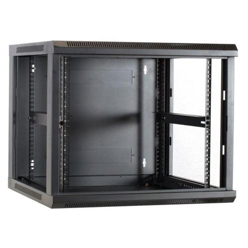 zgan 9U patchkast / server kast zwart 600x600x500, Computers en Software, Serverkasten, Zo goed als nieuw, Glas, Geperforeerd